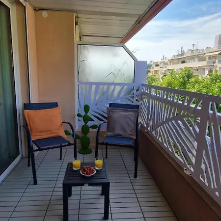 公寓 Juan 4 Prs, Clim, 300m Plage, Piscine, Parking 昂蒂布